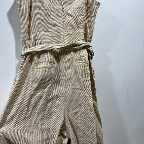 J Crew Linen Tan & White Striped Marseille Belted Jumpsuit - Picture 6 of 11